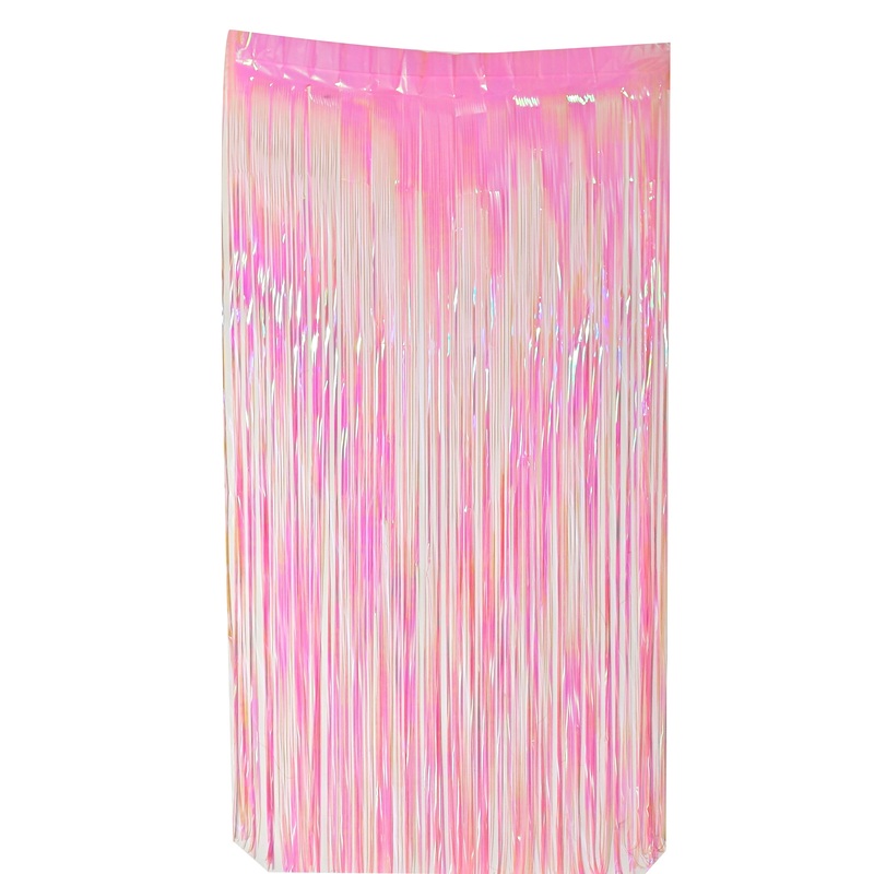 6.5 Feet x 3.25 Feet Foil Fringe Tinsel Curtain Backdrop MylarGram Irredescent Pink