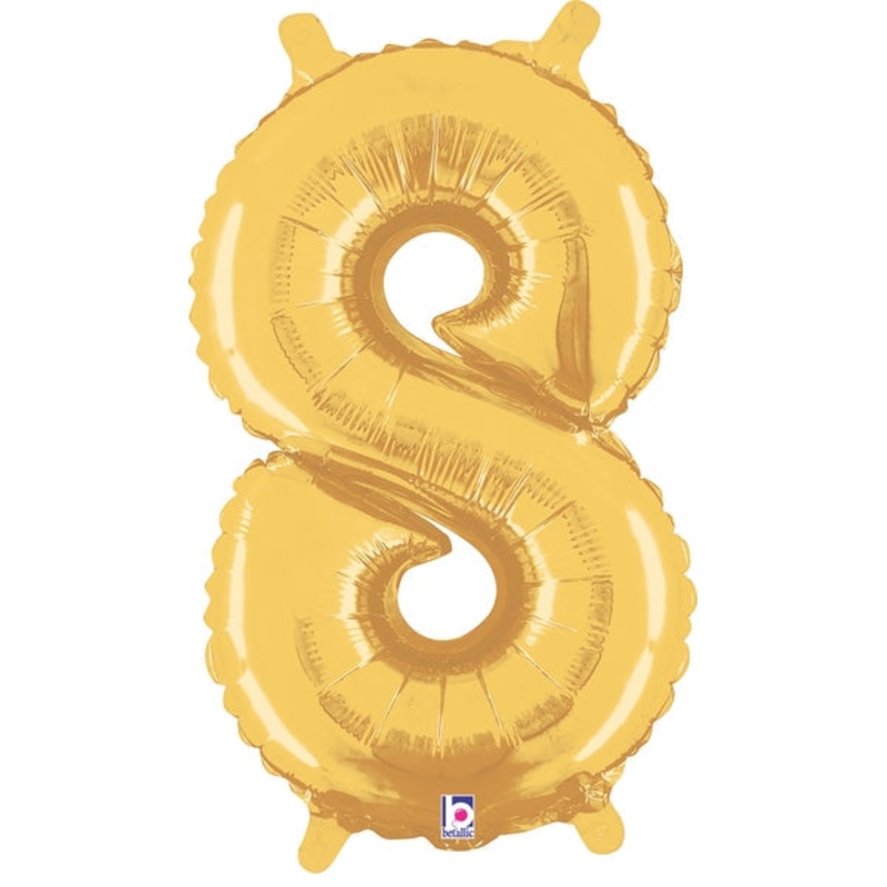 7" Airfill Only (requires heat sealing) Megaloon Jr. Number Balloon 8 Gold