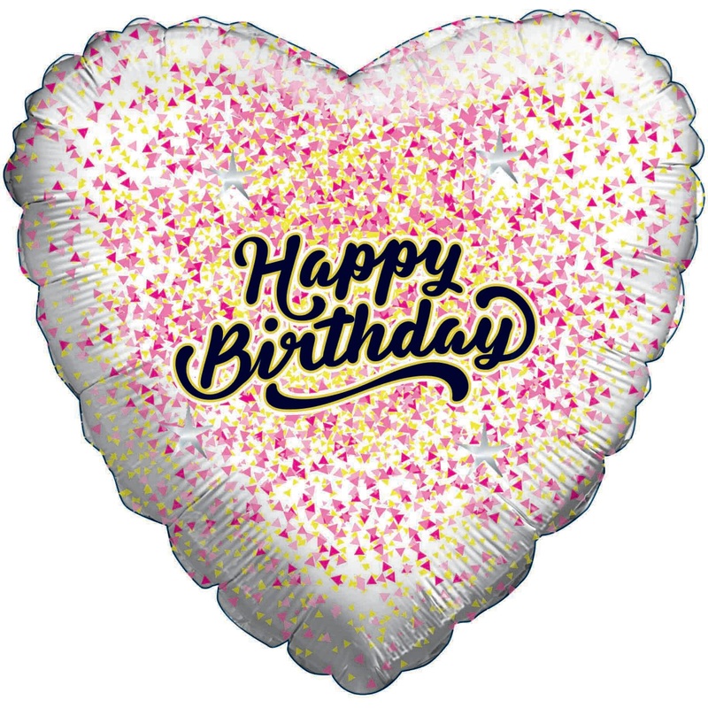 9" Airfill Only Happy Birthday Glitter Gold/Pink White Heart Foil Balloon