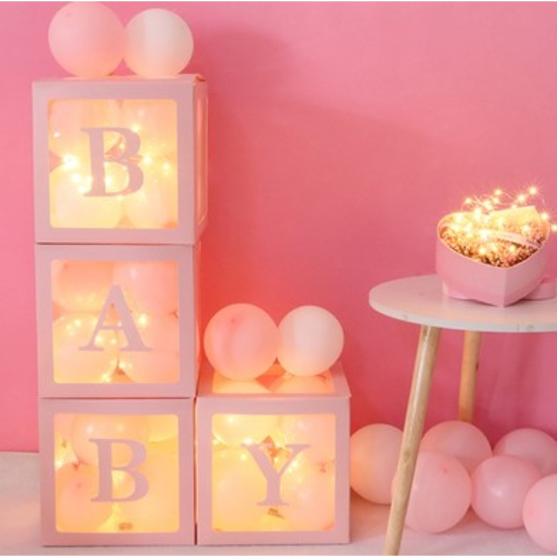 12" Pink Stuffing Balloon Box (4 pcs) Use with/without sticker "Baby"