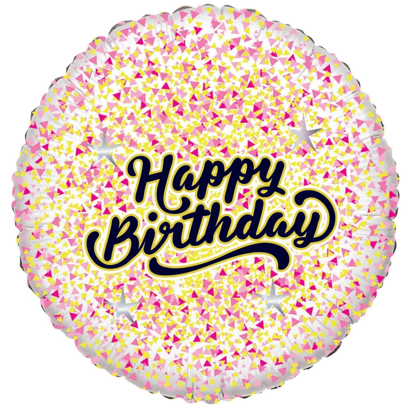 18" Happy Birthday Glitter Gold/Pink White Foil Balloon