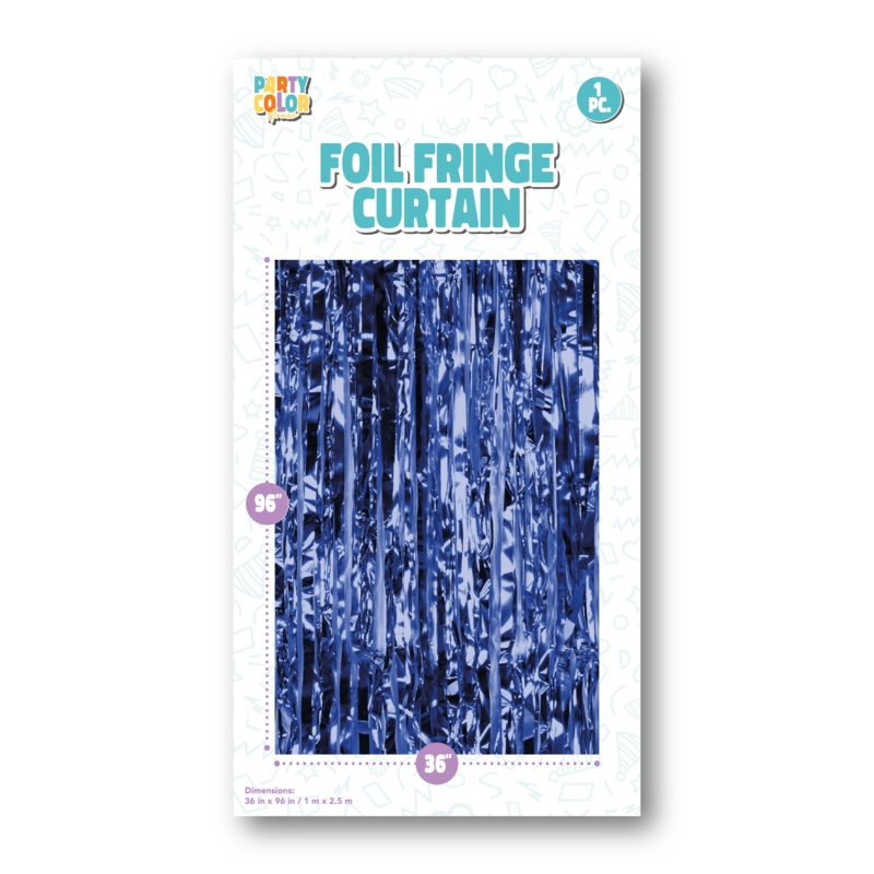 36" X 96" Foil Fringe Tinsel Curtain Backdrop Party Color  Blue Gloss