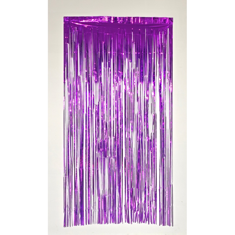 6.5 Feet x 3.25 Feet Foil Fringe Tinsel Curtain Backdrop MylarGram Purple
