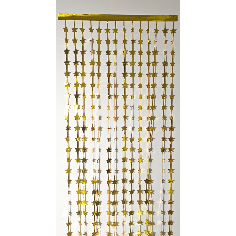 6.5 Feet x 3.25 Feet Foil Fringe Tinsel Star Curtain Backdrop MylarGram Gold