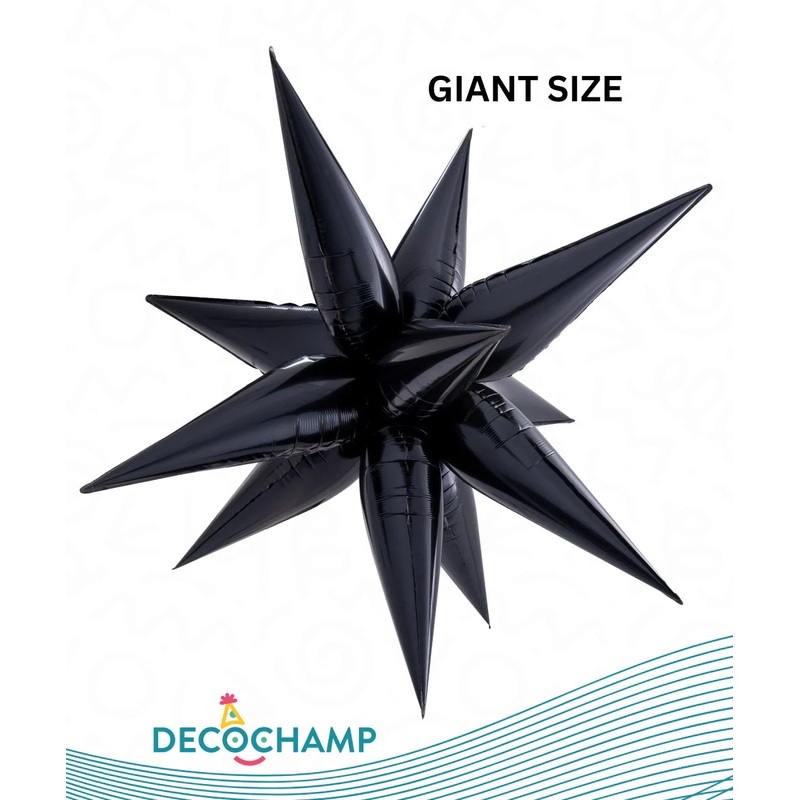 60" Giant Decochamp Brand Starburst Black Foil Balloon