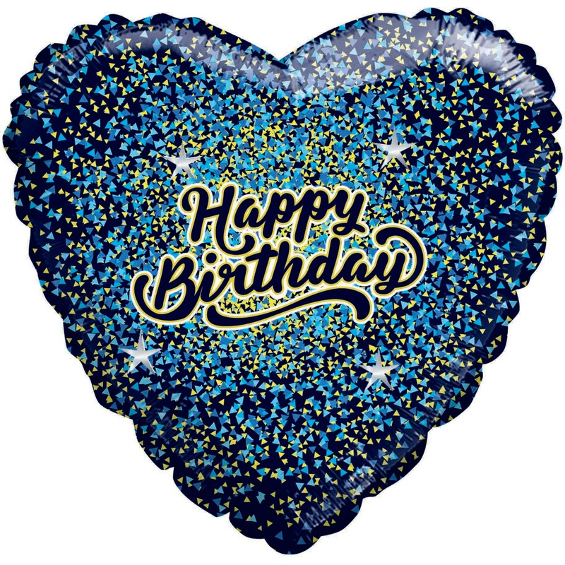 9" Airfill Only Happy Birthday Glitter Gold/Blue Black Heart Foil Balloon