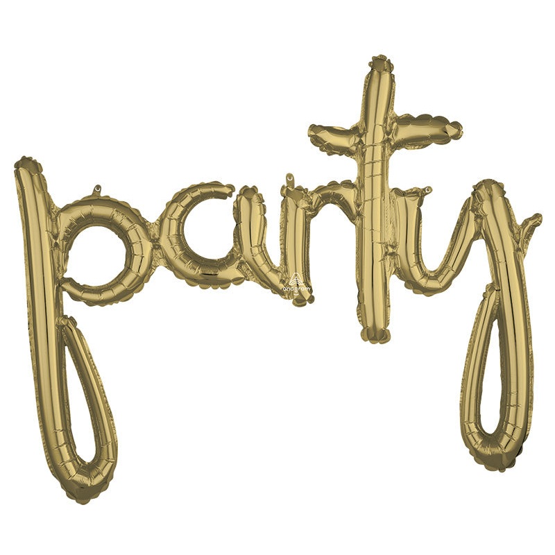 Airfill Only Script Phrase " Party" White Gold Foil Balloon