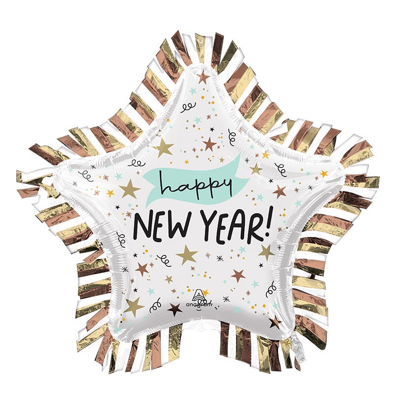 28" Jumbo Noon Year Star Fringe Border Foil Balloon