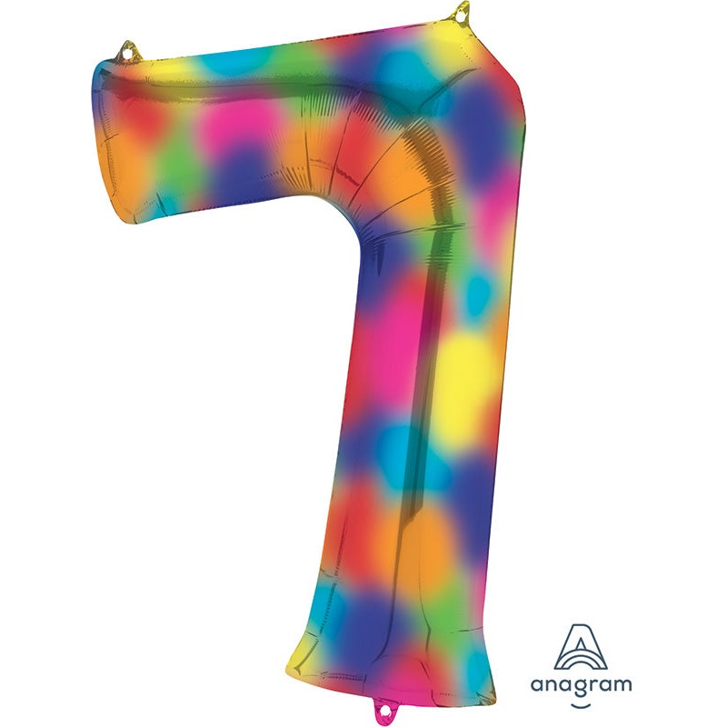 34" Anagram Brand Number 7 Rainbow Splash Foil Balloon