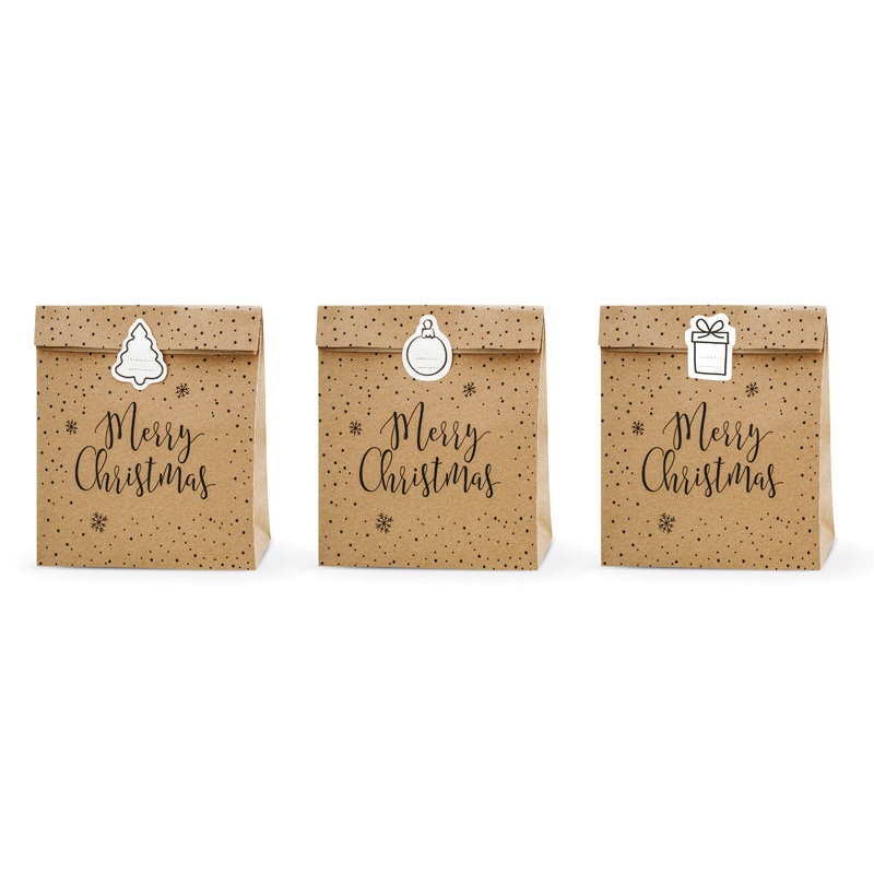 Merry Christmas Kraft Gift Bags 3pk