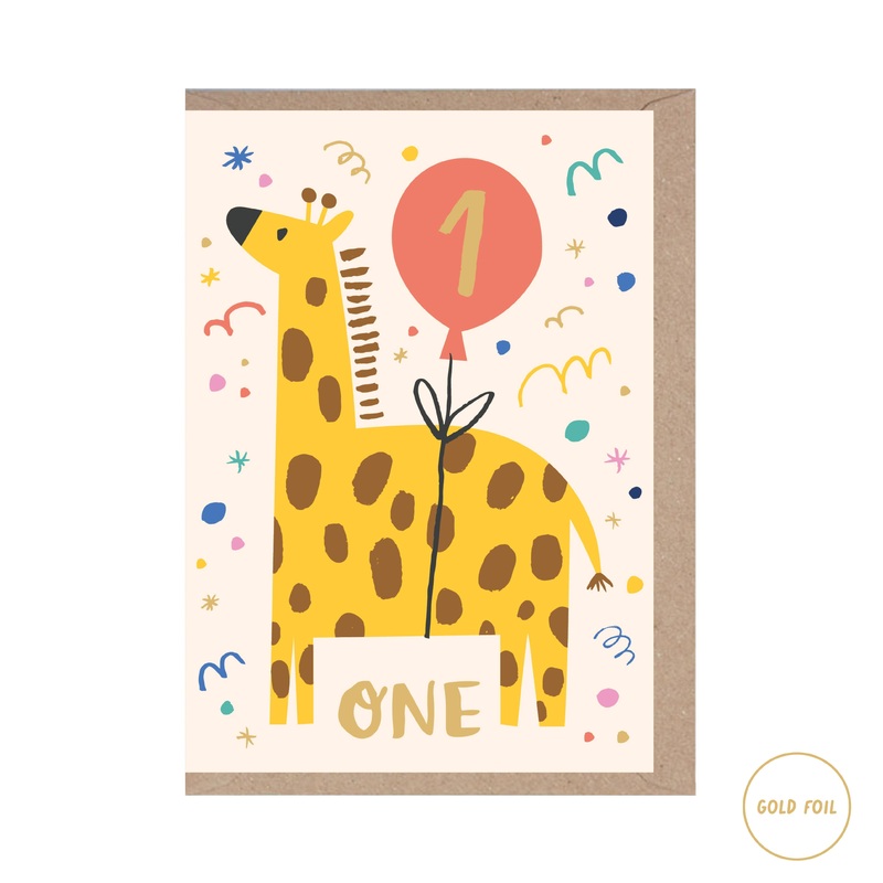 One Year Old Giraffe Birthday Card