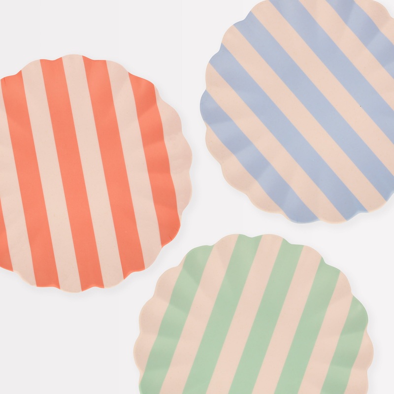 Stripy Reusable Bamboo Large Plates (Pack of 6)