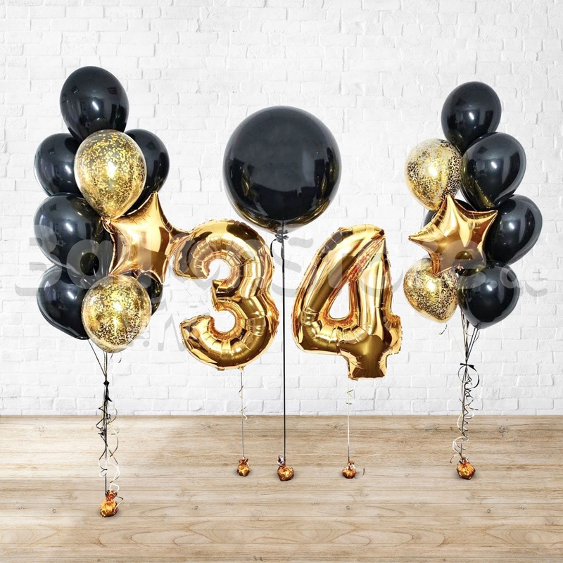 Any 2 Number Black & Gold Classic  Custom Text  Balloon Set   PRE-ORDER 1DAY In Advance