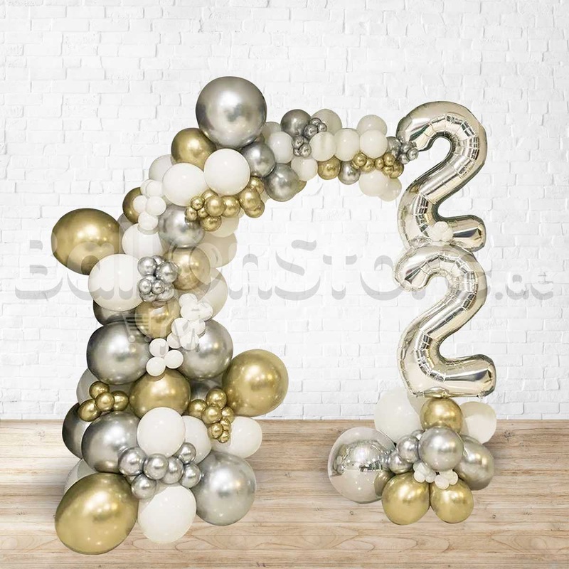 Any Two Number Chrome Organic / Classic Balloon Arch -PRE-ORDER 1DAY In Advance