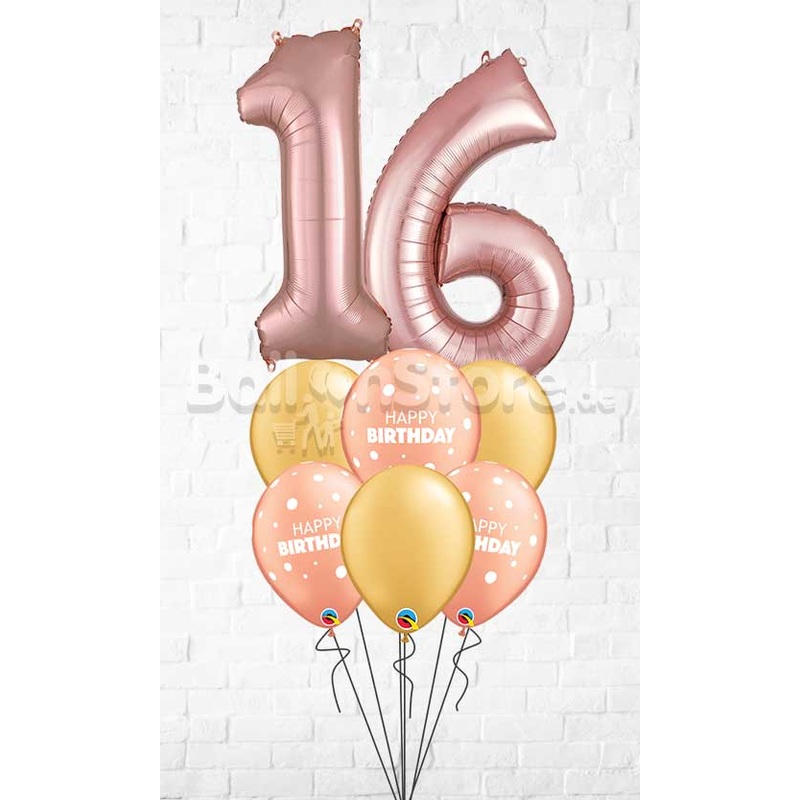 Any Two Number RoseGold, Gold  Birthday Big Little Dots Balloon Bouquet