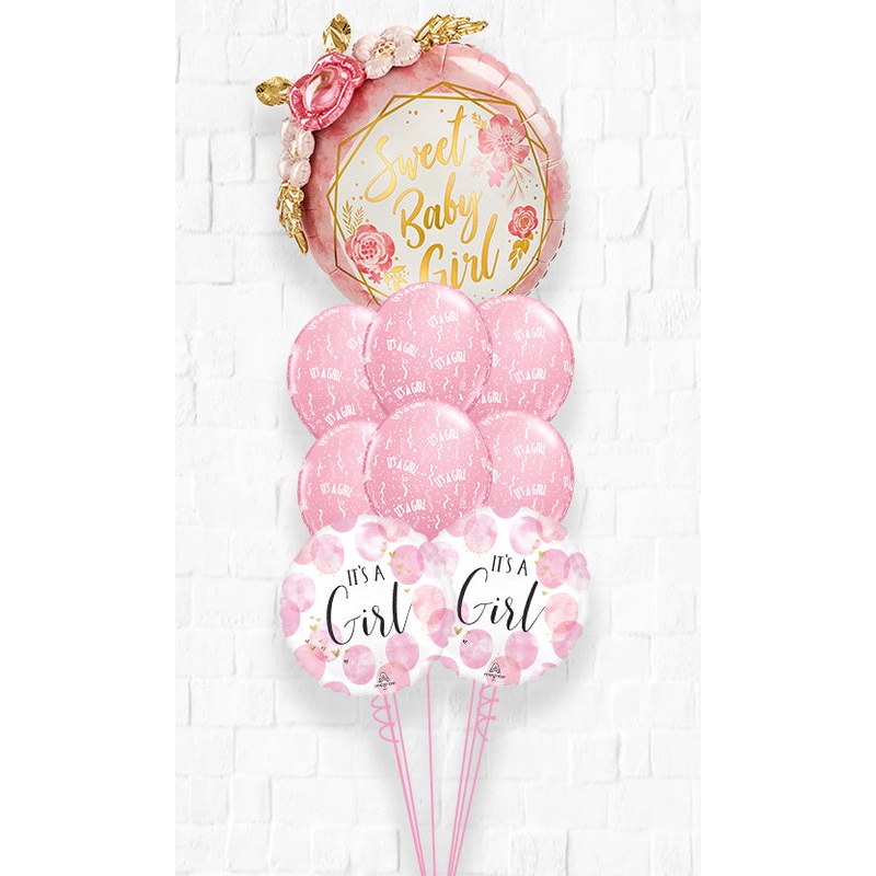 Baby Girl Floral Geo Blue WaterColor Balloon Bouquet