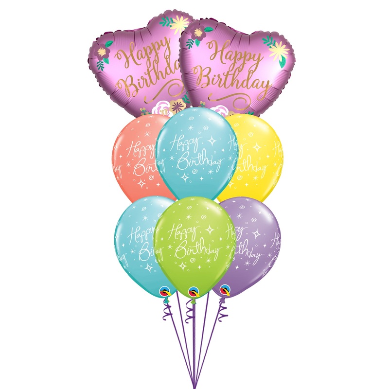 Birthday Satin Hearts Birthday Elegant Sparkle Balloon Bouquet