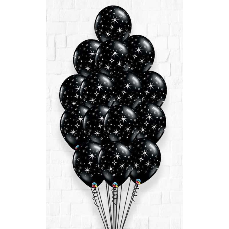 Black Sparkle Balloon Bouquet 15pcs With Weight