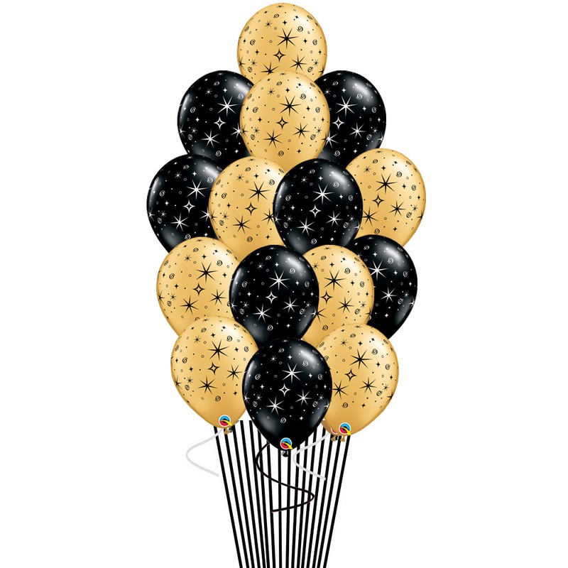 Gold and Black Sparkles Balloons Bouquet