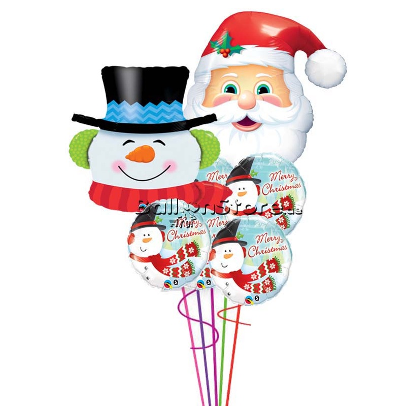 Jolly Saint Nick And SnowMan Christmas Balloon Bouquet