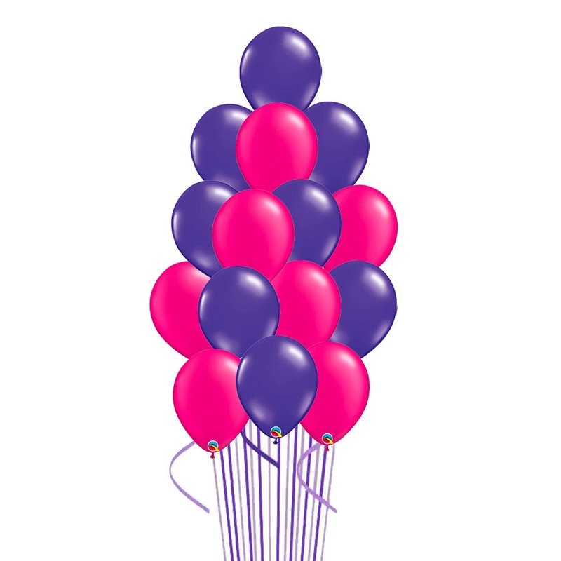 Magenta and Purple Balloon Bouquets 15pcs with Hi-Float and Weig
