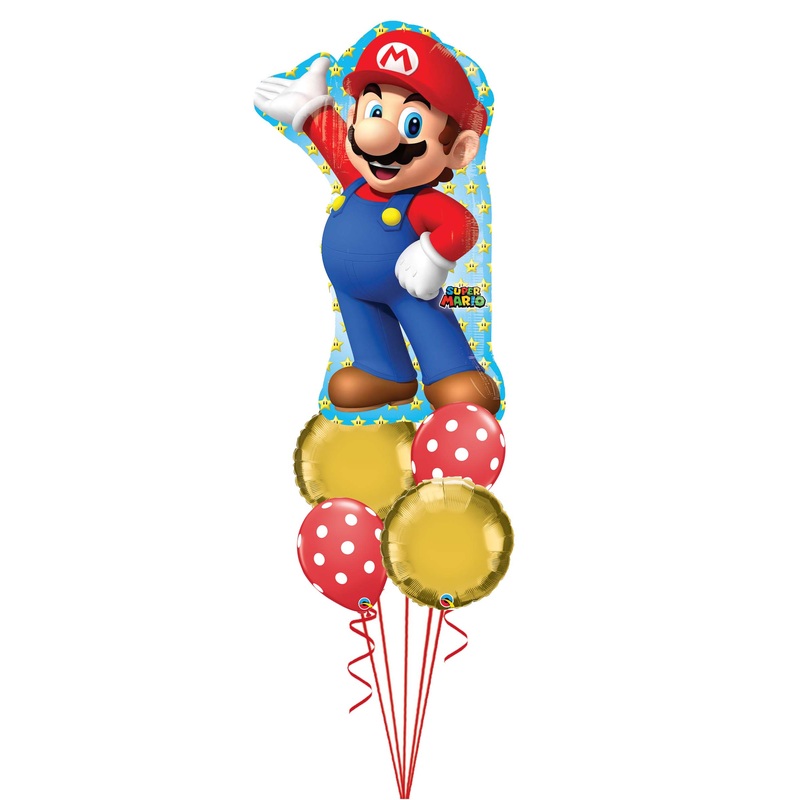 Mario Bros Birthday Red Polka Gold Coin Bouquet