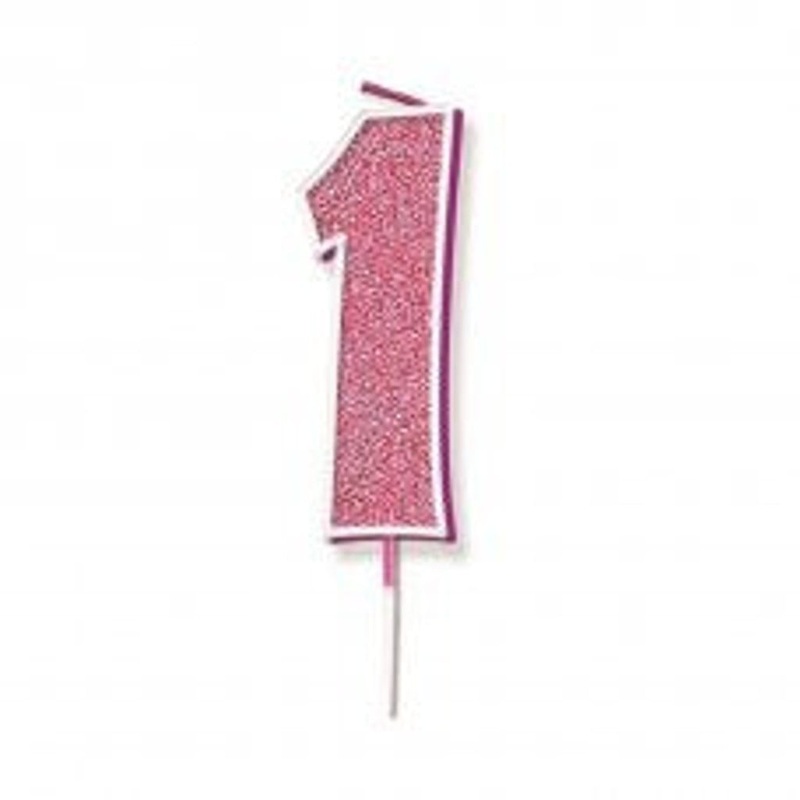Pink Glitter Number Candle