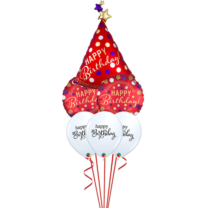 Red Party Hat Satin Balloon Bouquet