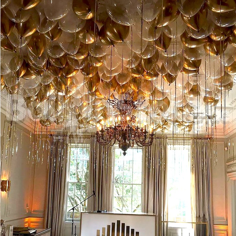 Royal Golden Chrome Helium Balloons - Mix of Chrome Gold and Diamond Clear Latex  with String & Ultra Hi-Float 50/100/200/300Count