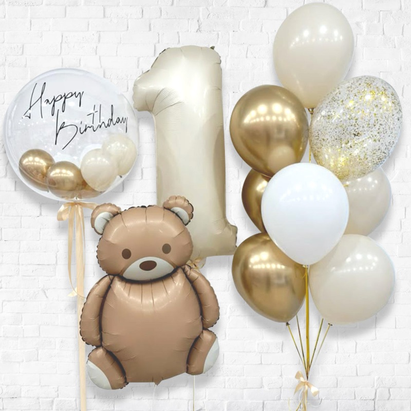 TEDDY Any Single Number and Custom Bubbles Aesthetic Custom Bubble Balloon Bouquet Set ;
