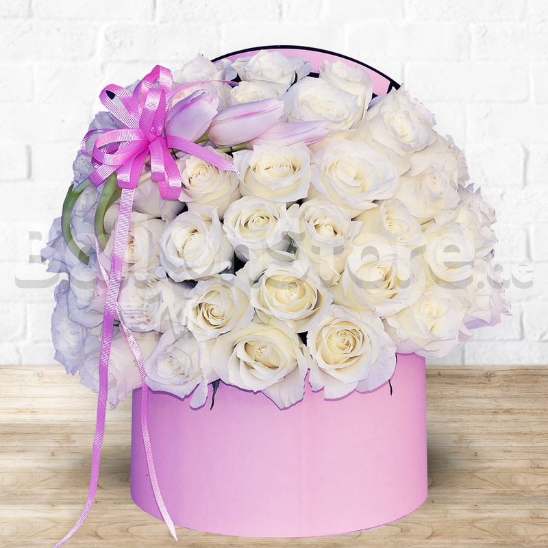 Tulip and  White Roses Flowers Arrangement  PRE-ORDER 1DAY In Advance