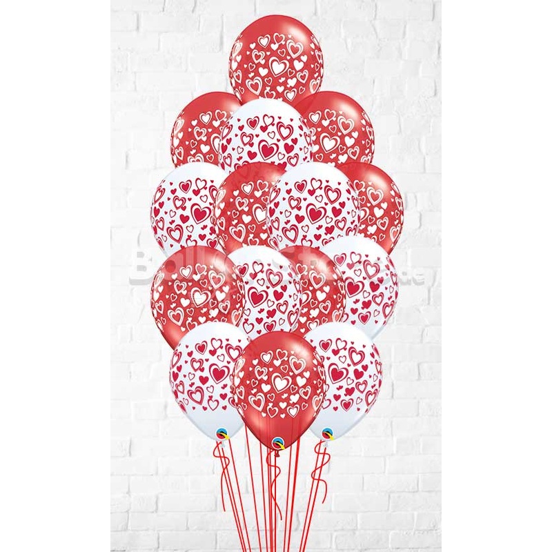 15 Double Hearts Wrap Print Balloons with weight