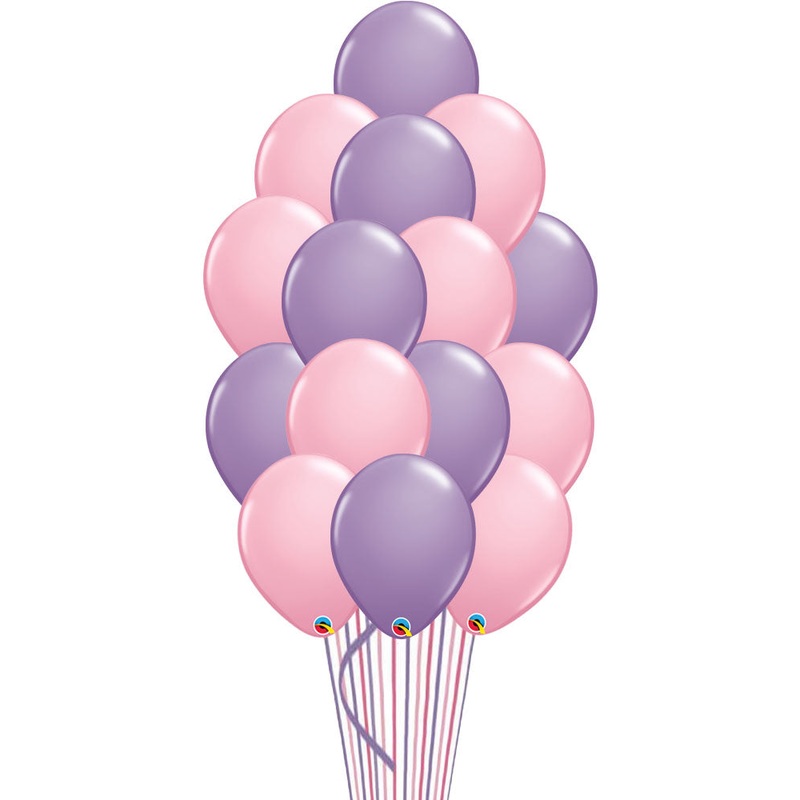 15Pcs Rose Pink and lilac Balloon Bouquet-  with Weight