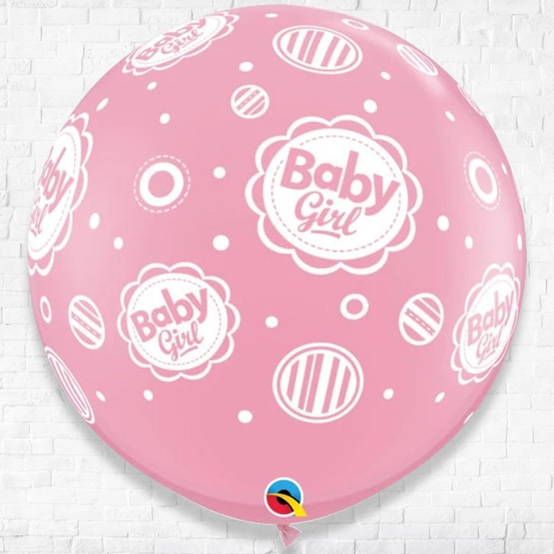 36inches Giant Standard Pink Baby Girl Dots-A-Round Printed Latex Balloon Helium Inflated