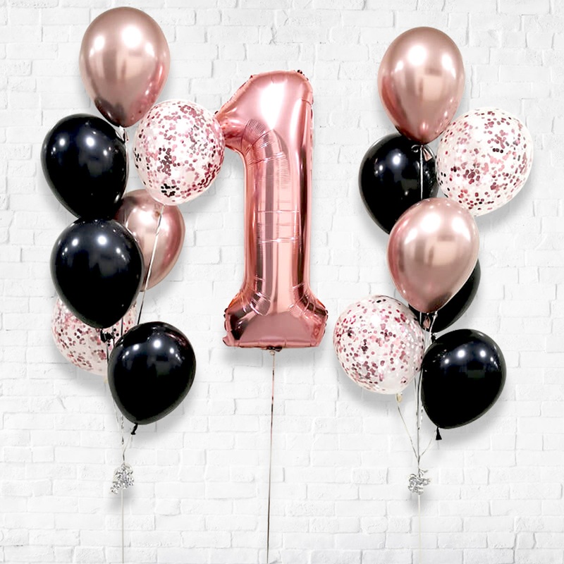 Any Number Rosegold Confetti Balloon Bouquet SET