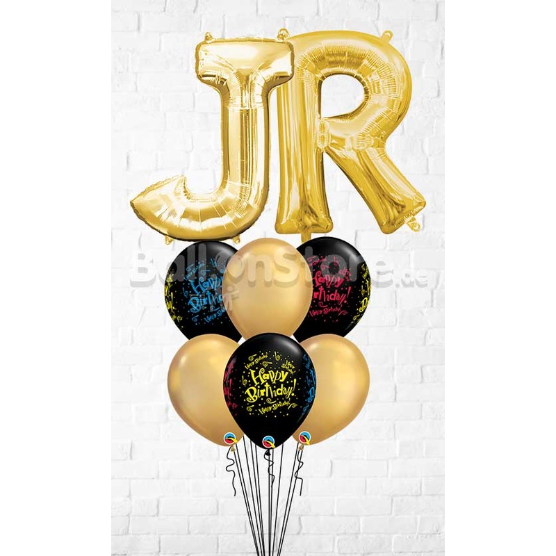 Any Two Letter Birthday!  Blast Wrap Gold  Balloon Bouquet