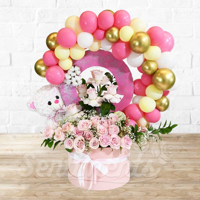 Baby Boy / Girl Teddy Flower Balloon Arrangement