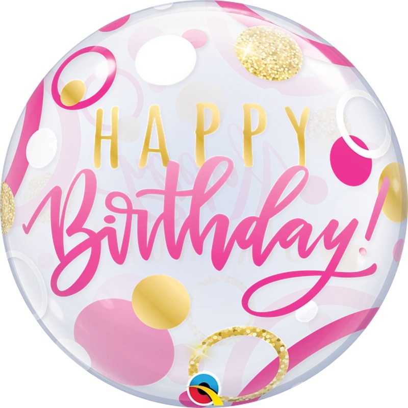 Birthday Pink & Gold Dots Bubble balloon
