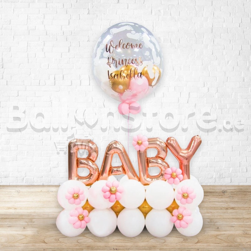 Custom TEXT BABY GIR Newborn Balloon Arrangement PRE-ORDER 1DAY In Advance