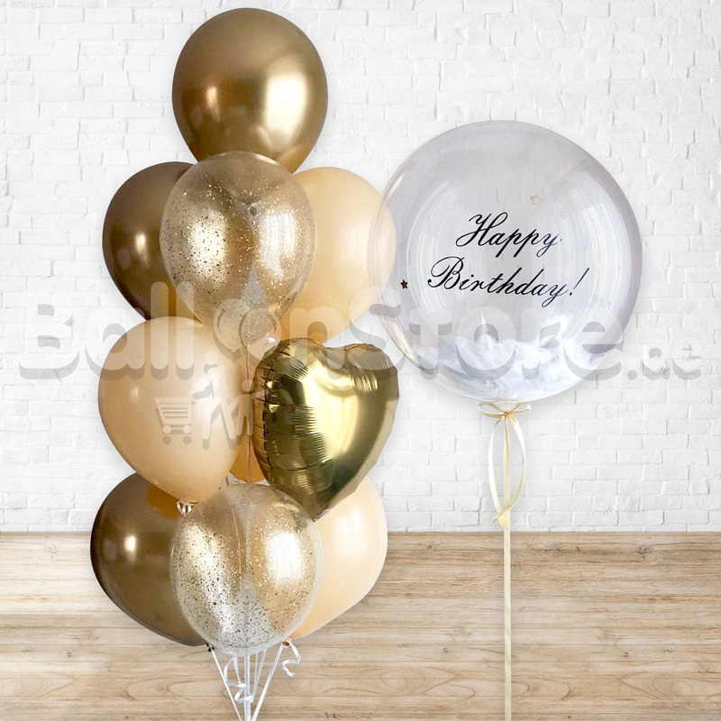 Custom Text Personalized Bubbles & Golden Blush Confetti Balloon Bouquet Set PRE-ORDER 1DAY In Advance