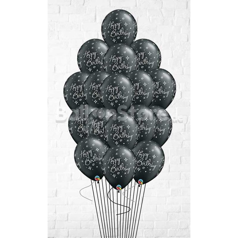 Elegant Black Sparkle Birthday Balloon Bouquet - 15count