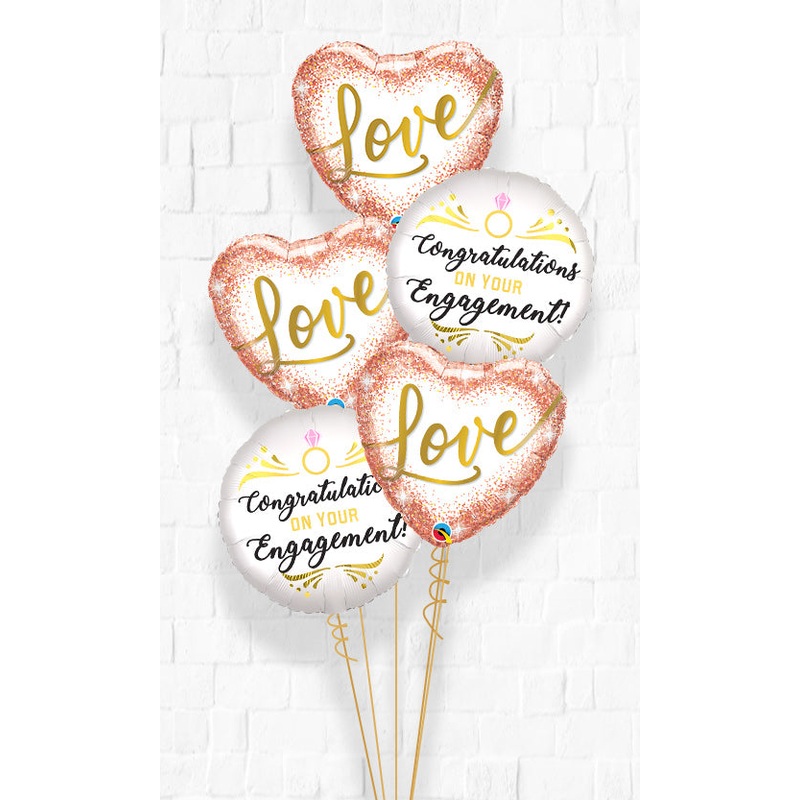 Engagement and Rose Gold Glitter Ombre Dots Love Balloon Bouquet