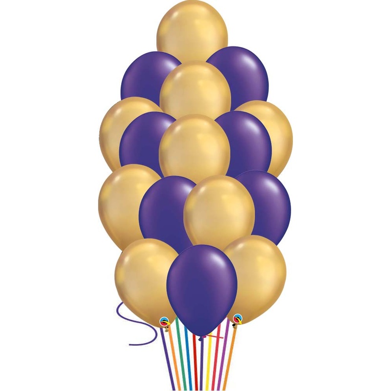 Gold Chrome and Purple mix Balloons - 15 pcs