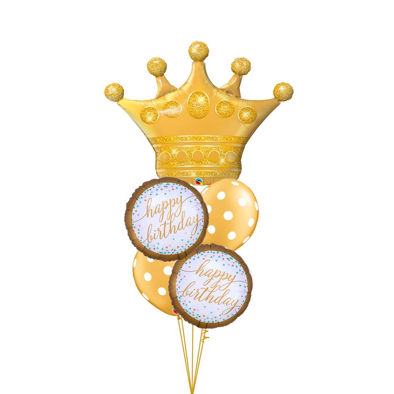 Golden Crown Pastel Birthday Balloon Bouquet