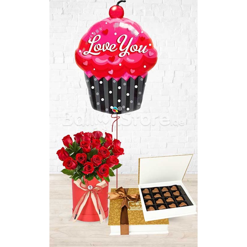 Love You Balloon Red Roses Choco Combo - 3 in 1