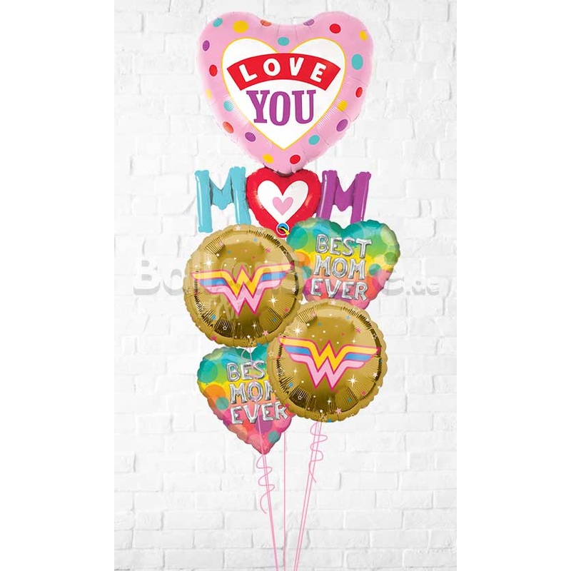 Love You Wonder Woman Best M-O-M All Foil Balloon Bouquet
