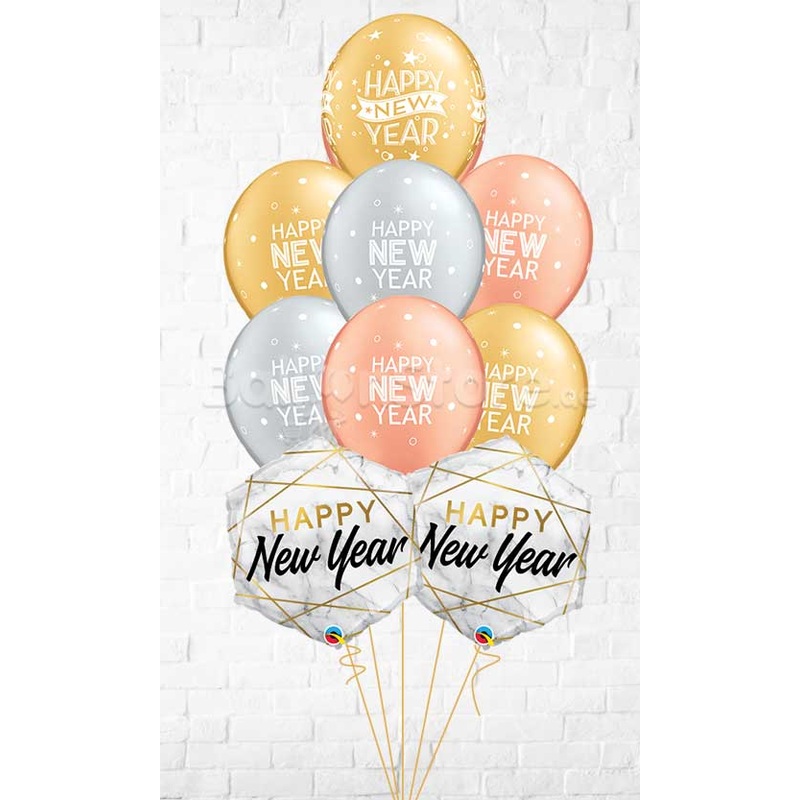 New Year Marble Rectangles Sparkles & Dots Balloon Bouquet With Weight