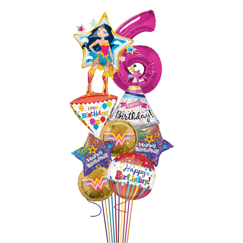 One Number Wonder Woman Super Hero Birthday Big Balloon Bouquet