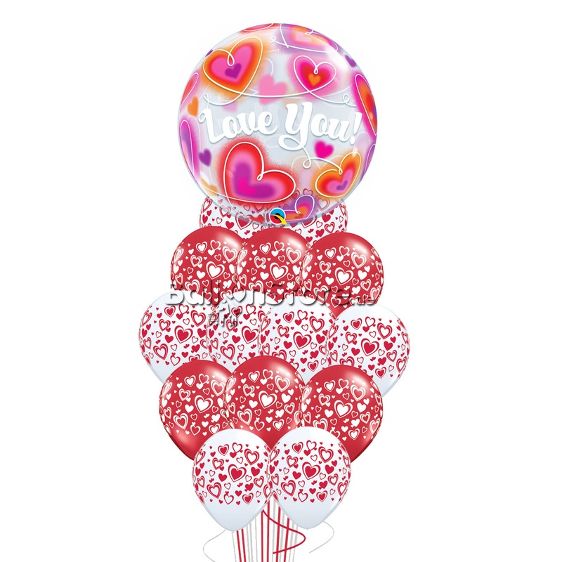 Printed Heart Balloons with i love you bubbles
