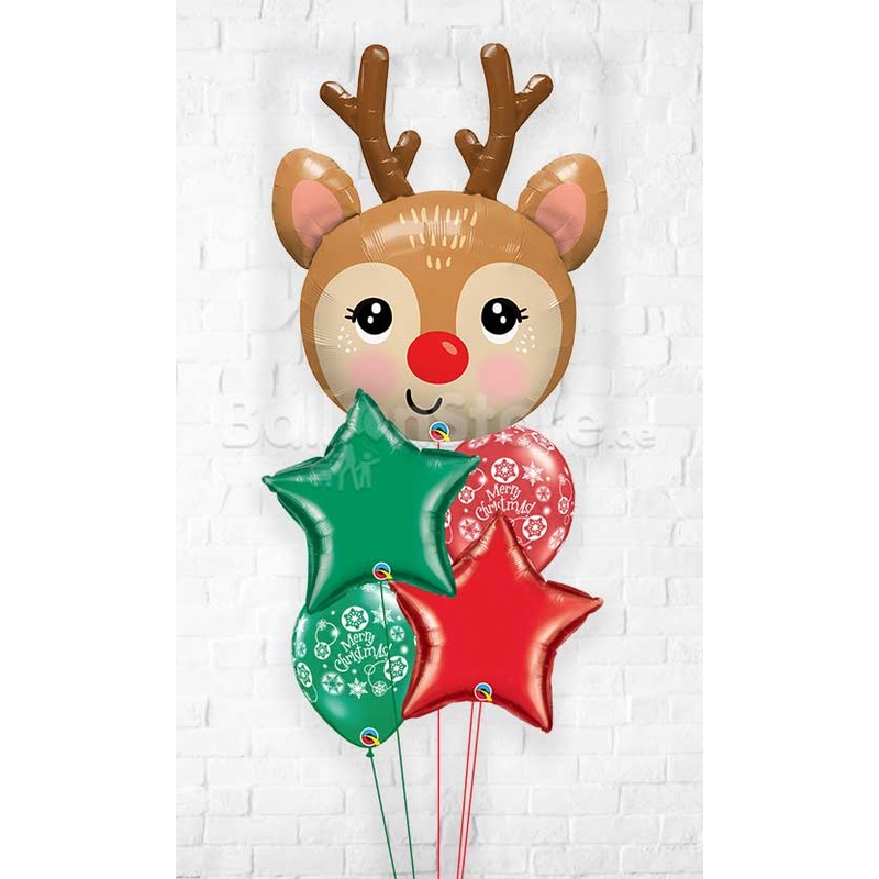 Red Nose Reindeer Christmas Stars & SnowFlakes Balloon Bouquet